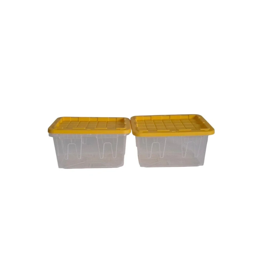 2x Lowe's Teeny Tiny Tote Mini Plastic Storage Totes With Lid.. Clear & Yellow